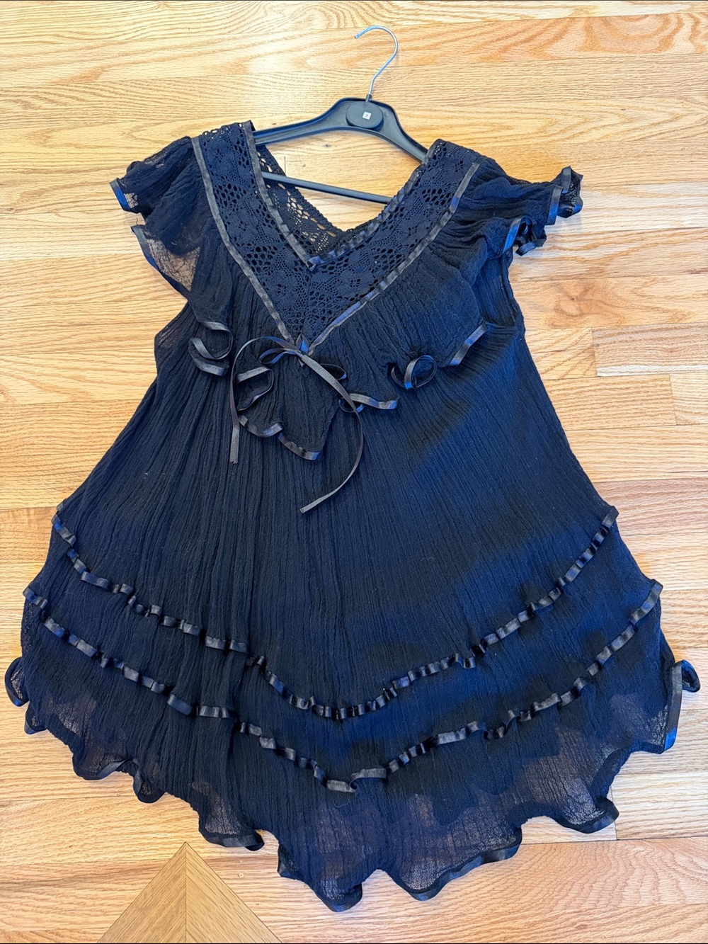 Black Ruffled Lace sheer tunic